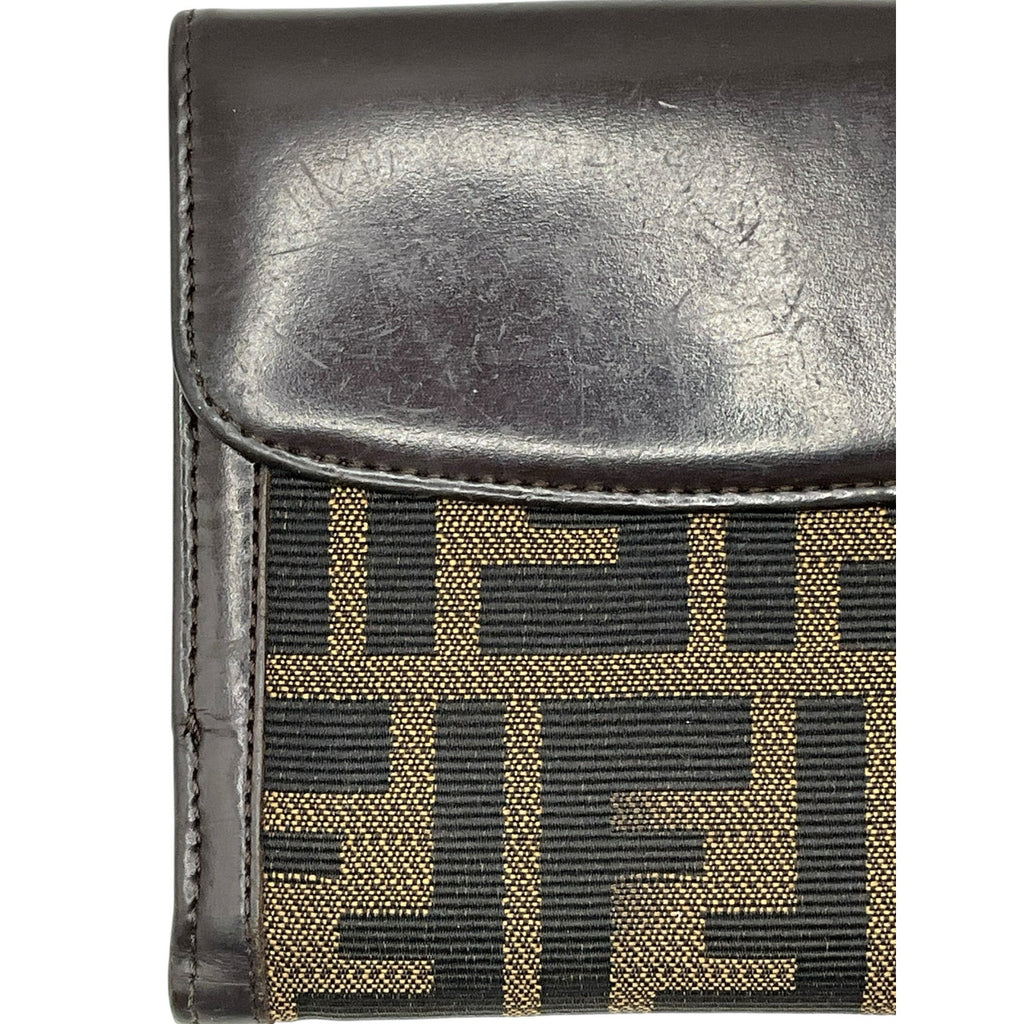 Authentic Fendi Zucca Compact Wallet – Brown Canvas & Leather