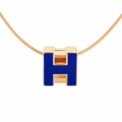 Authentic Hermès Pop H Pendant Necklace – Rose Gold & Blue Lacquer