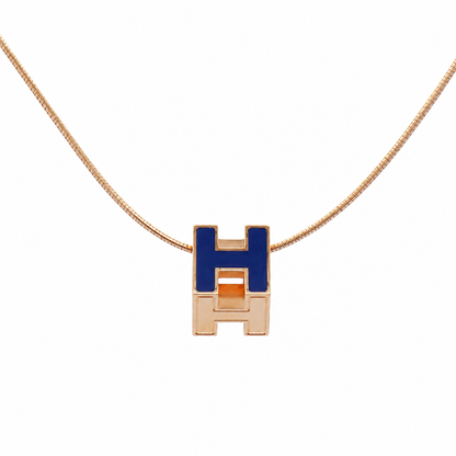 Authentic Hermès Pop H Pendant Necklace – Rose Gold & Blue Lacquer