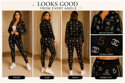 Luxury-Inspired Women's Zip-Up Jogger Set | 2-Piece Matching Lounge Set