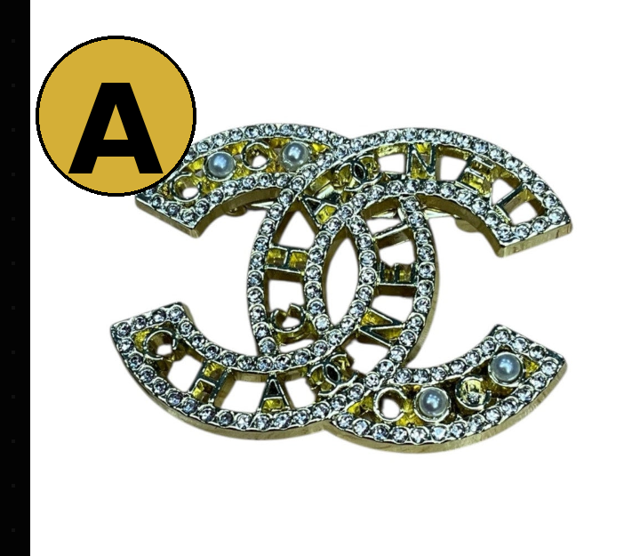 Crystal Double C Style Brooch Pin – Various Designs & Finishes