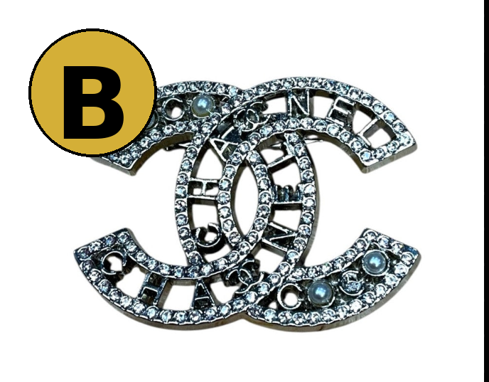 Crystal Double C Style Brooch Pin – Various Designs & Finishes
