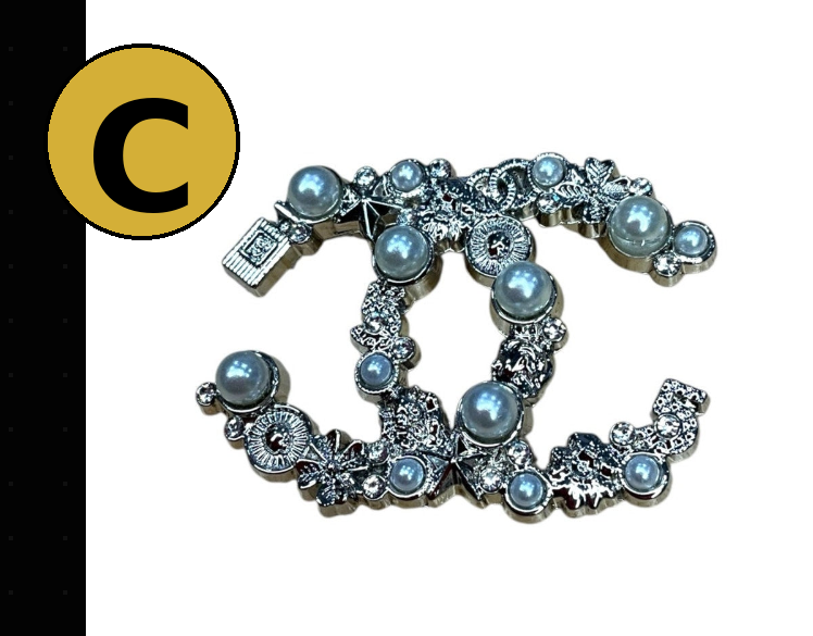 Crystal Double C Style Brooch Pin – Various Designs & Finishes