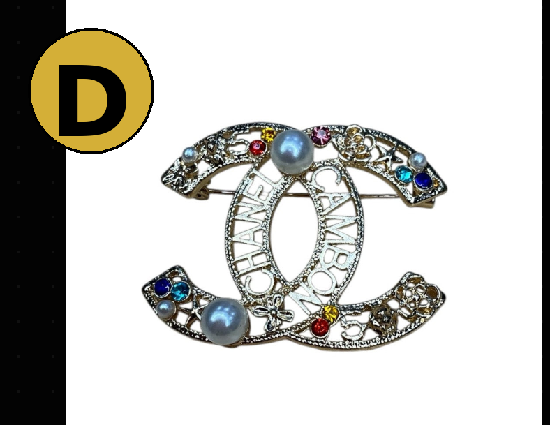 Crystal Double C Style Brooch Pin – Various Designs & Finishes