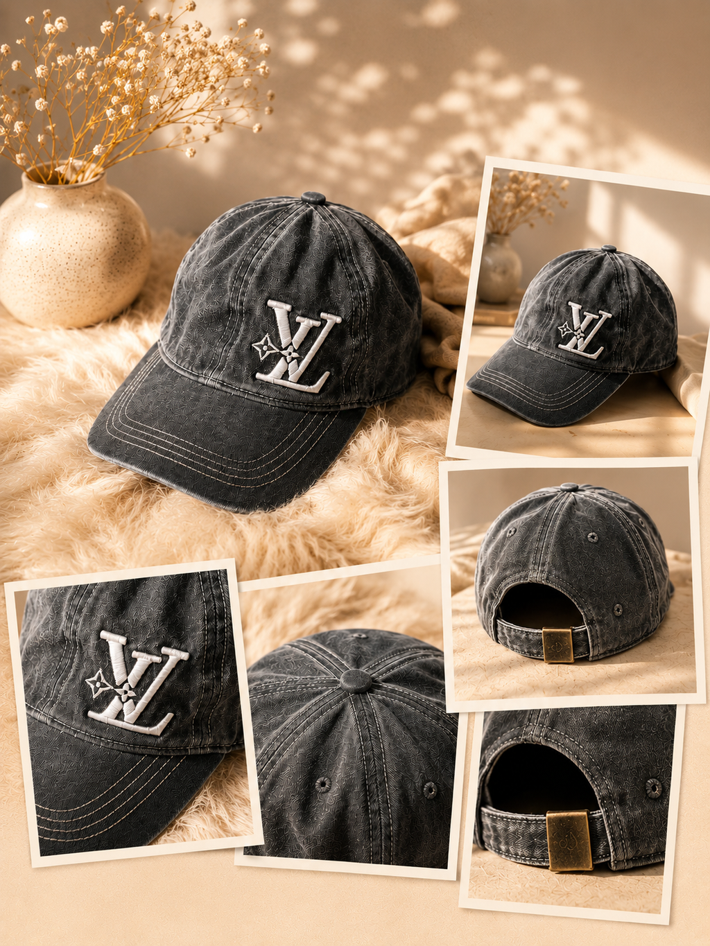 Distressed Black Denim Cap – Custom Embroidered Vintage Washed Adjustable Hat