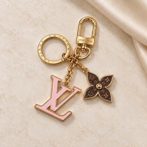 Pink Floral Monogram-Style Fashion Keychain & Bag Charm