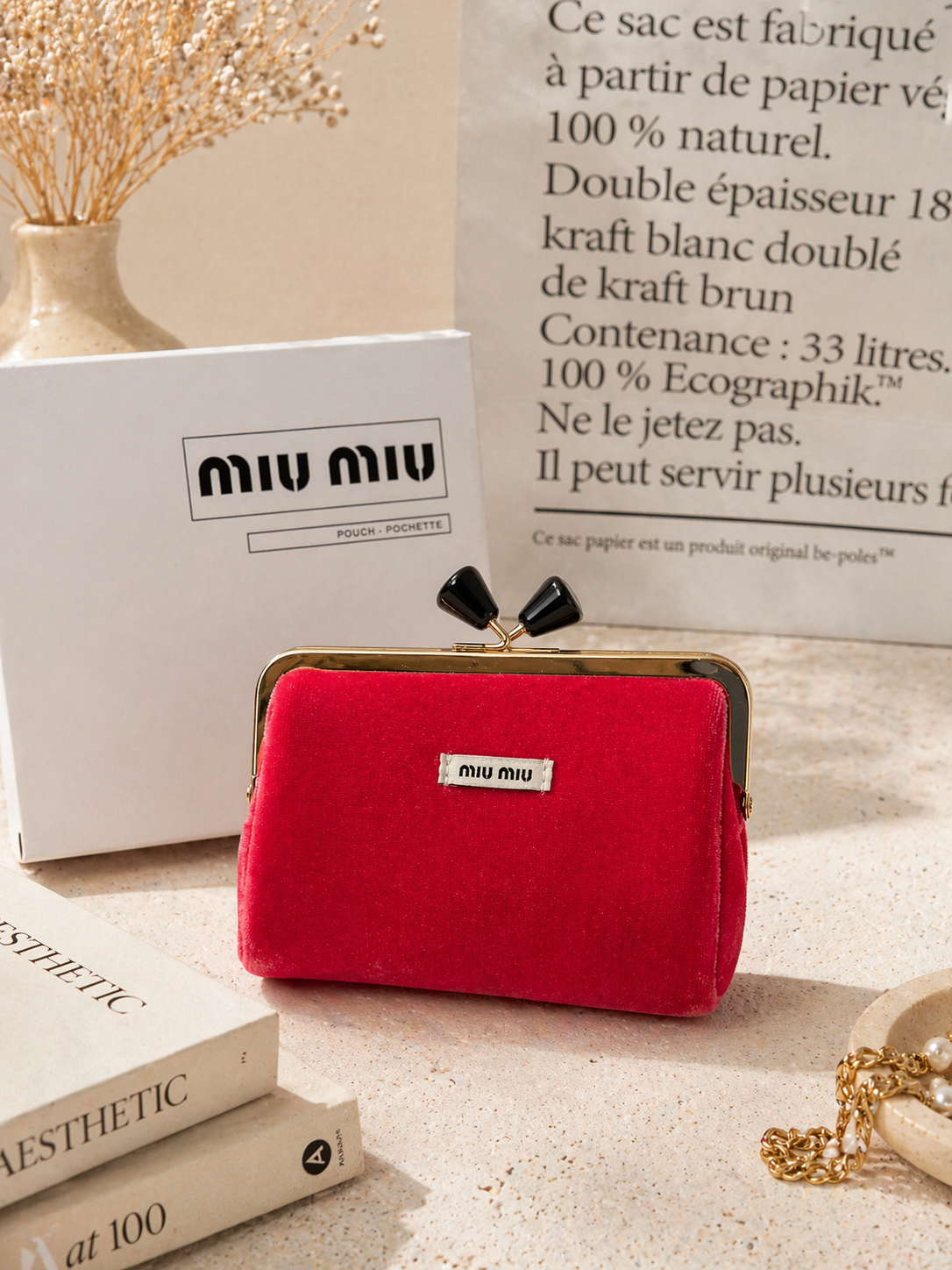 Miu Miu Red Velvet Cosmetic & Coin Pouch | GWP Edition Mini Clutch