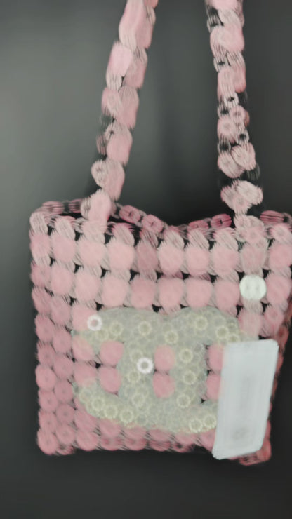 Pink Houndstooth Textured Tote Bag (GWP Product) pop