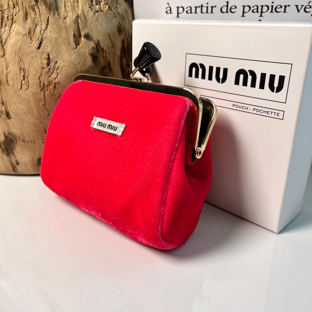 Miu Miu Red Velvet Cosmetic & Coin Pouch | GWP Edition Mini Clutch