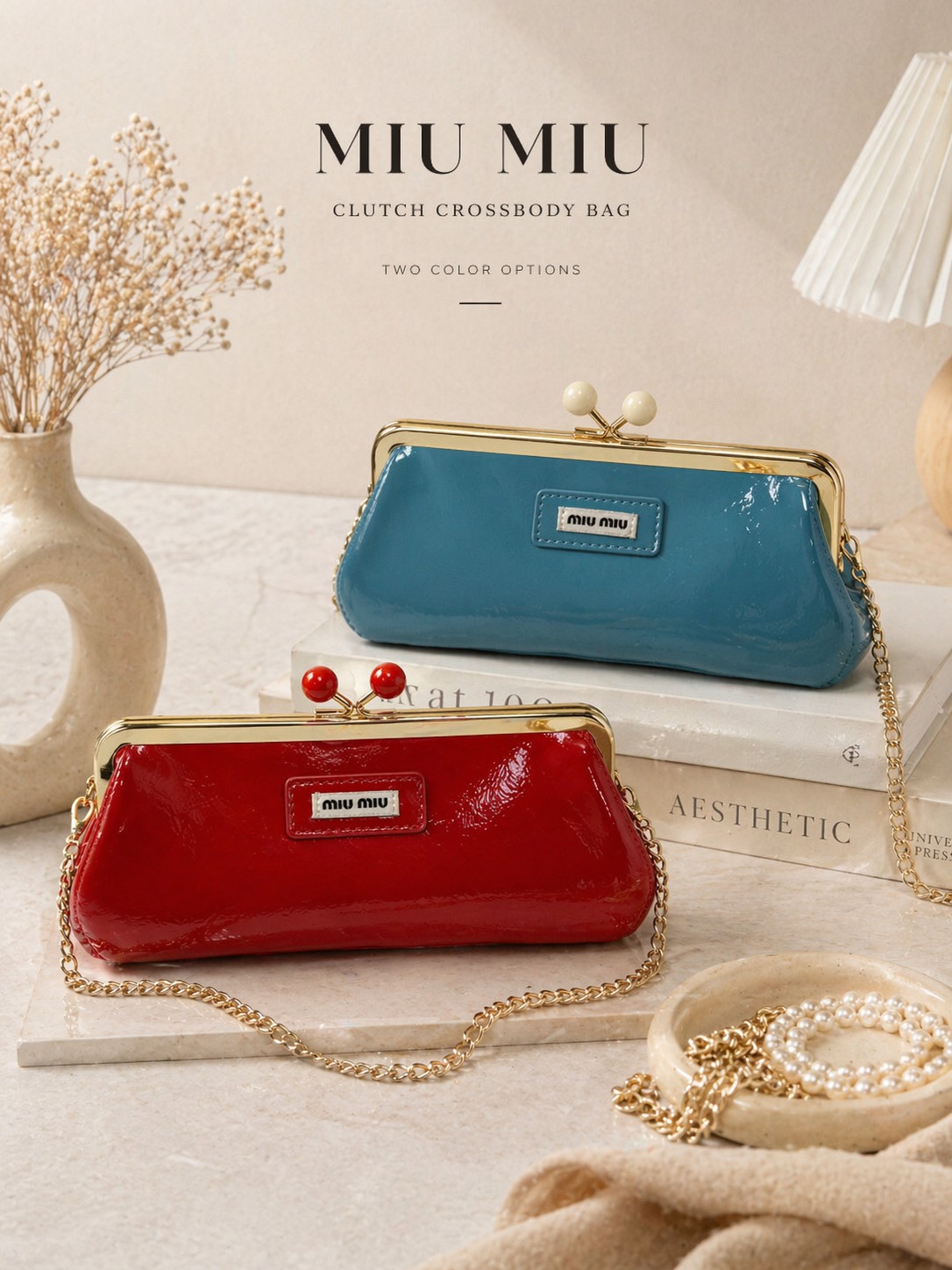 Kiss Lock Clutch Crossbody Bag (Red & Blue) | Glossy GWP Edition