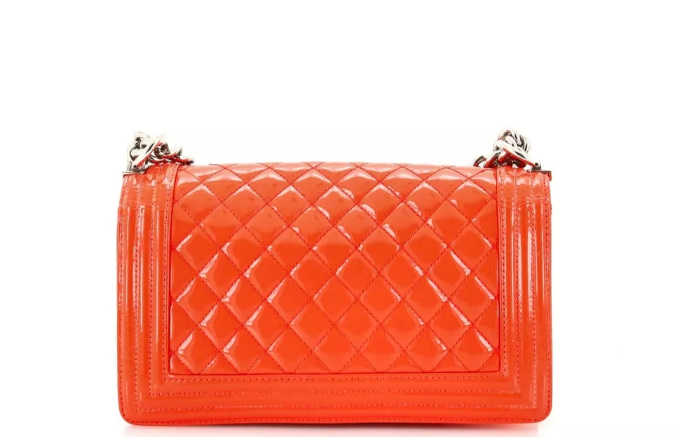 Chanel Patent Calfskin Quilted Medium Plexiglass Boy Flap Orange - Clairely Amazing