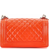 Chanel Patent Calfskin Quilted Medium Plexiglass Boy Flap Orange - Clairely Amazing