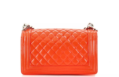 Chanel Patent Calfskin Quilted Medium Plexiglass Boy Flap Orange - Clairely Amazing