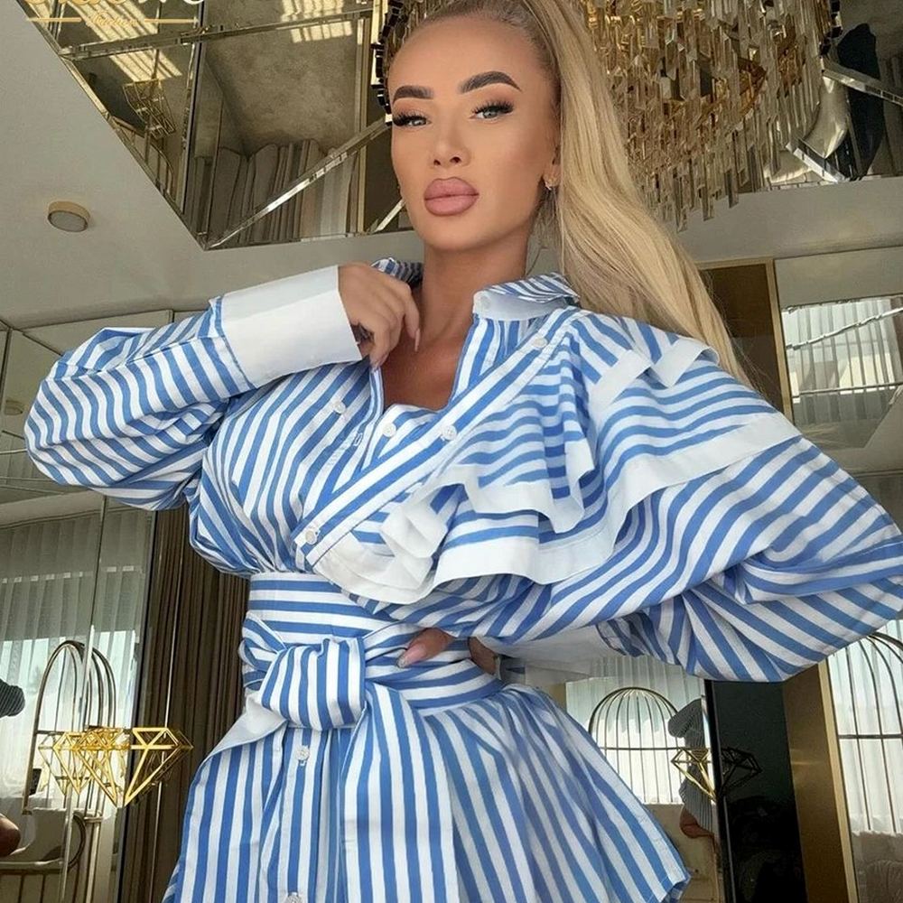 Clacive Fashion Loose Blue Stripe Women’s Dress 2025
