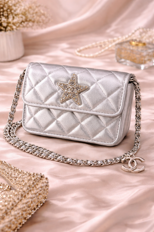 Luxury Metallic Silver Quilted Geo Belt Bag / Crossbody (GWP Edition)