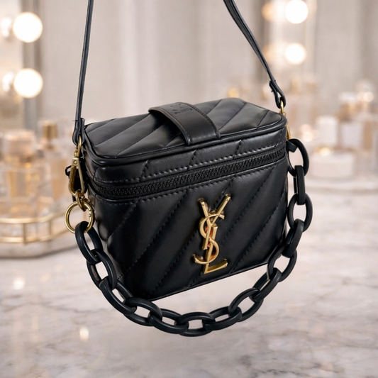 QUILTED BLACK VANITY CROSSBODY BAG | GOLD HARDWARE | GWP EDITION
