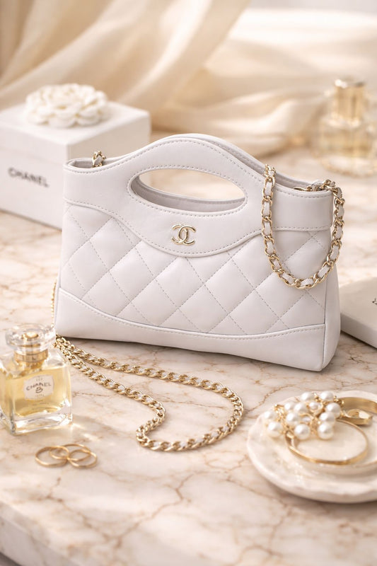 CHANEL GWP WHITE QUILTED NANO BAG | GOLD CHAIN STRAP | LIMITED EDITION
